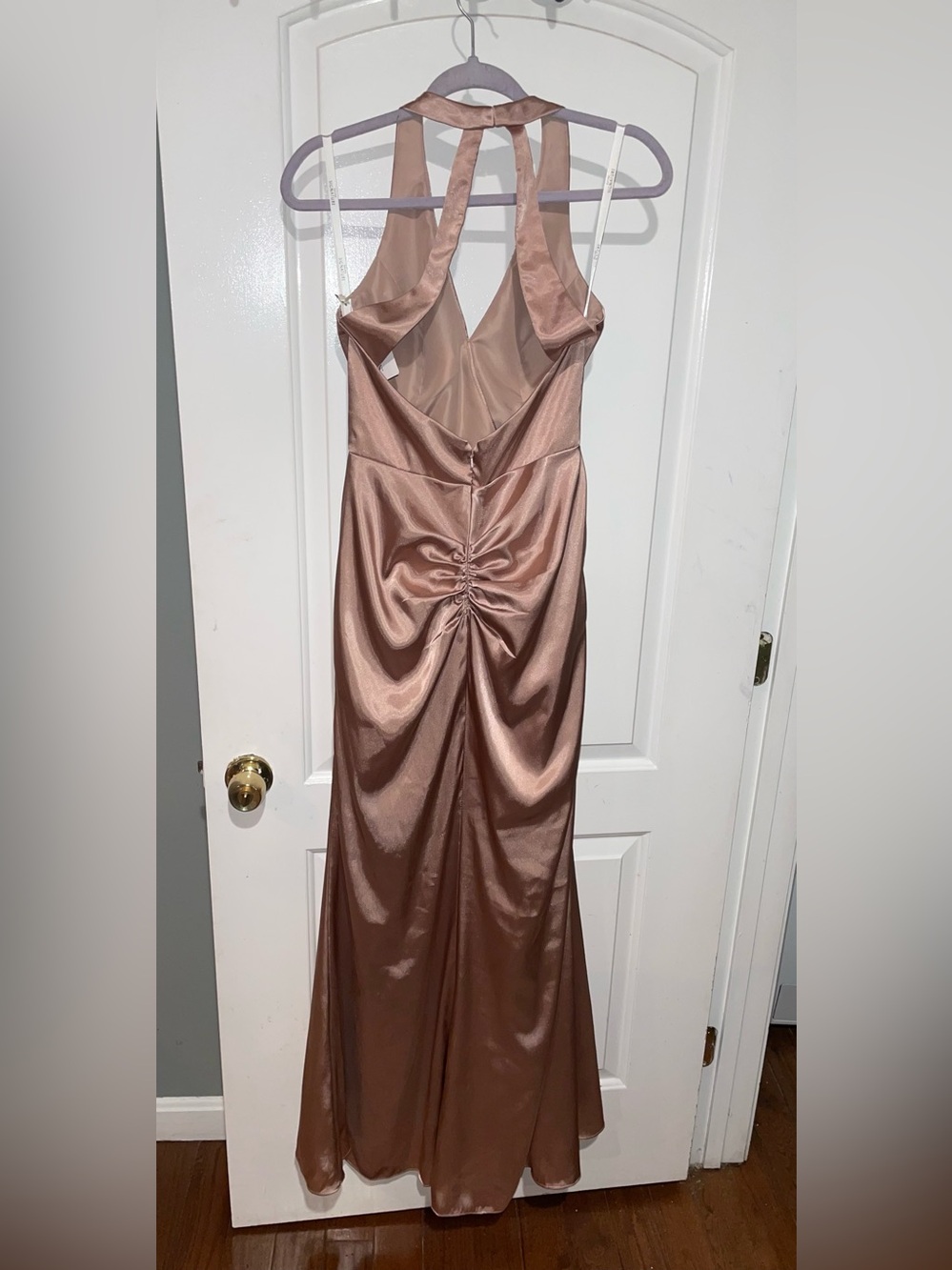 New! Galina Signature x David’s Bridal Charmeuse Halter Maxi Dress Sand 🎀 6 NWT! - Picture 9 of 15